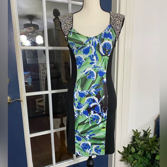 Rare Bebe addiction body on dress embellished shoulders Size Small - Picture 1 of 6